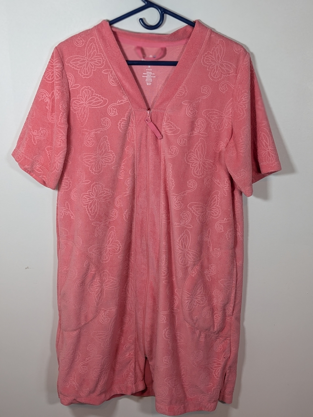 croft & barrow Pink Zip-Front Terry Romper with Butterfly Motif